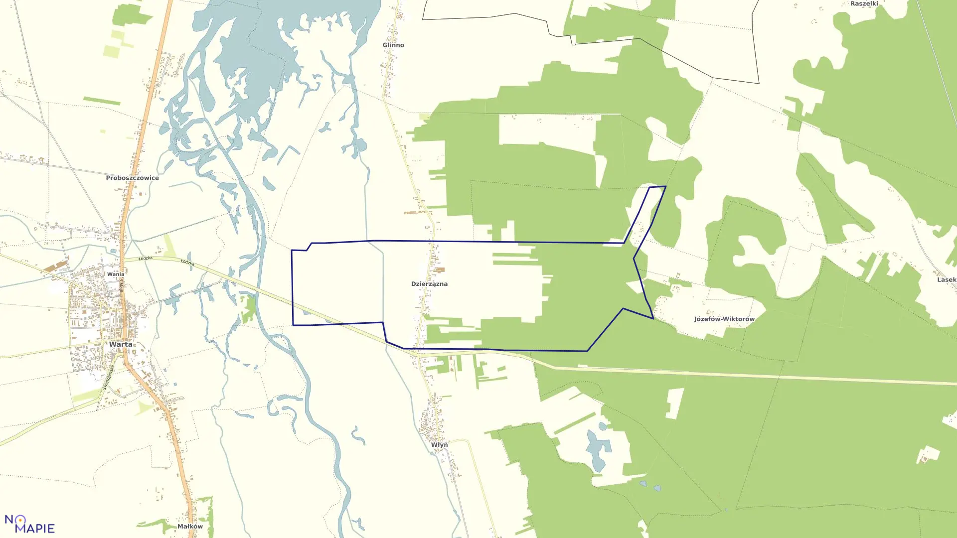 Mapa obrębu DZIERZĄZNA w gminie Warta