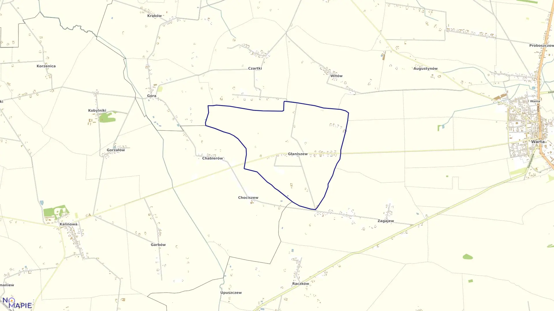 Mapa obrębu GŁANISZEW w gminie Warta