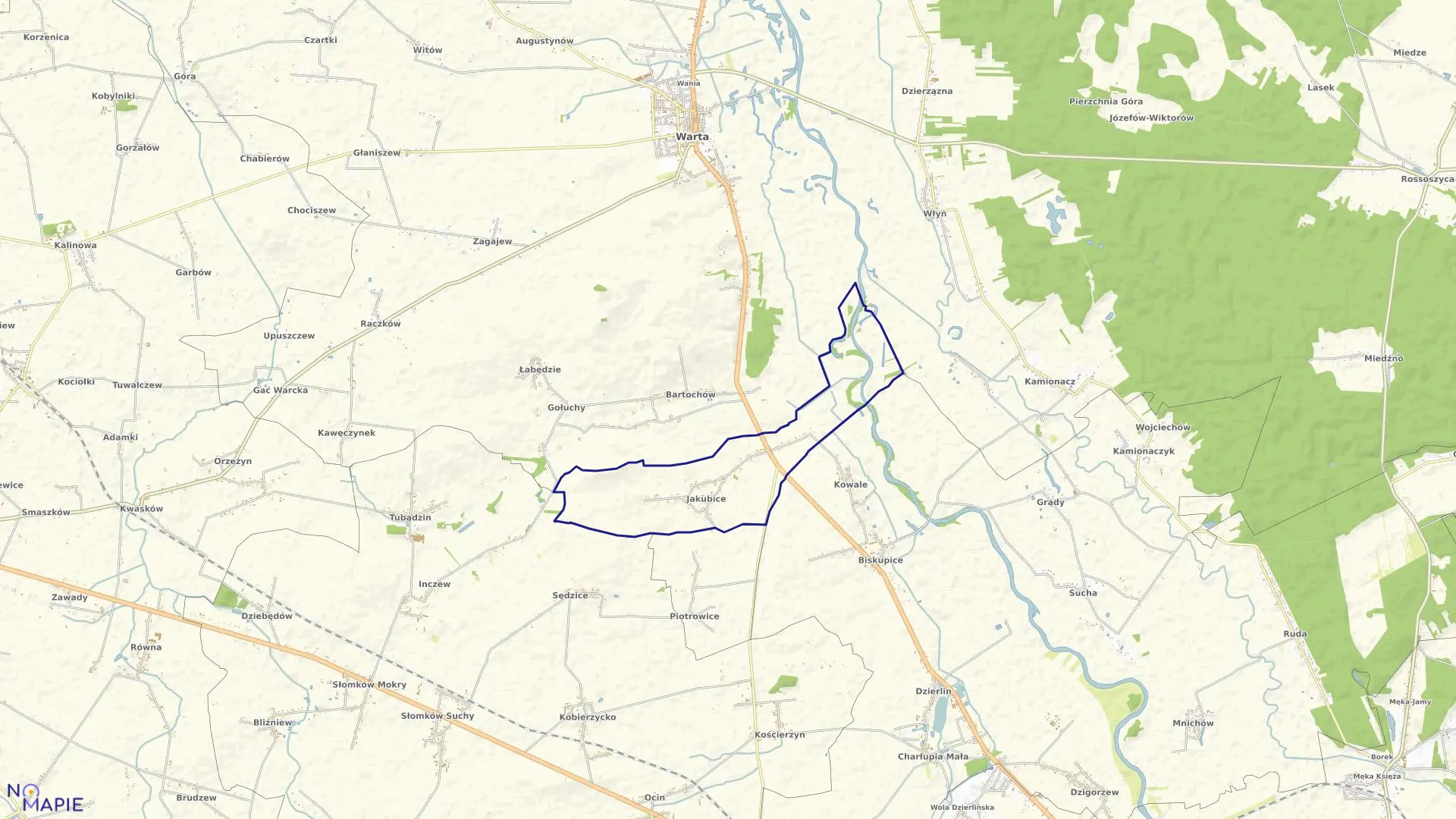 Mapa obrębu JAKUBICE-BASZKÓW w gminie Warta