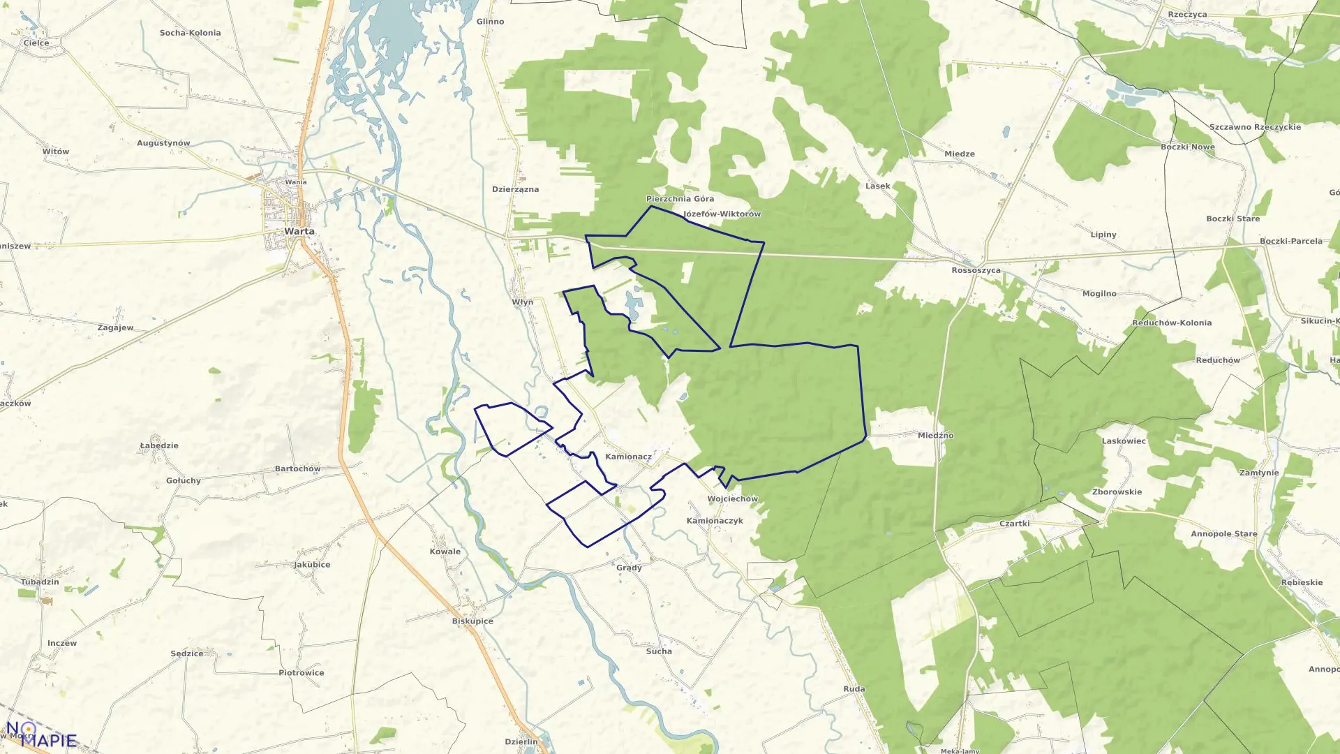 Mapa obrębu KAMIONACZ w gminie Warta