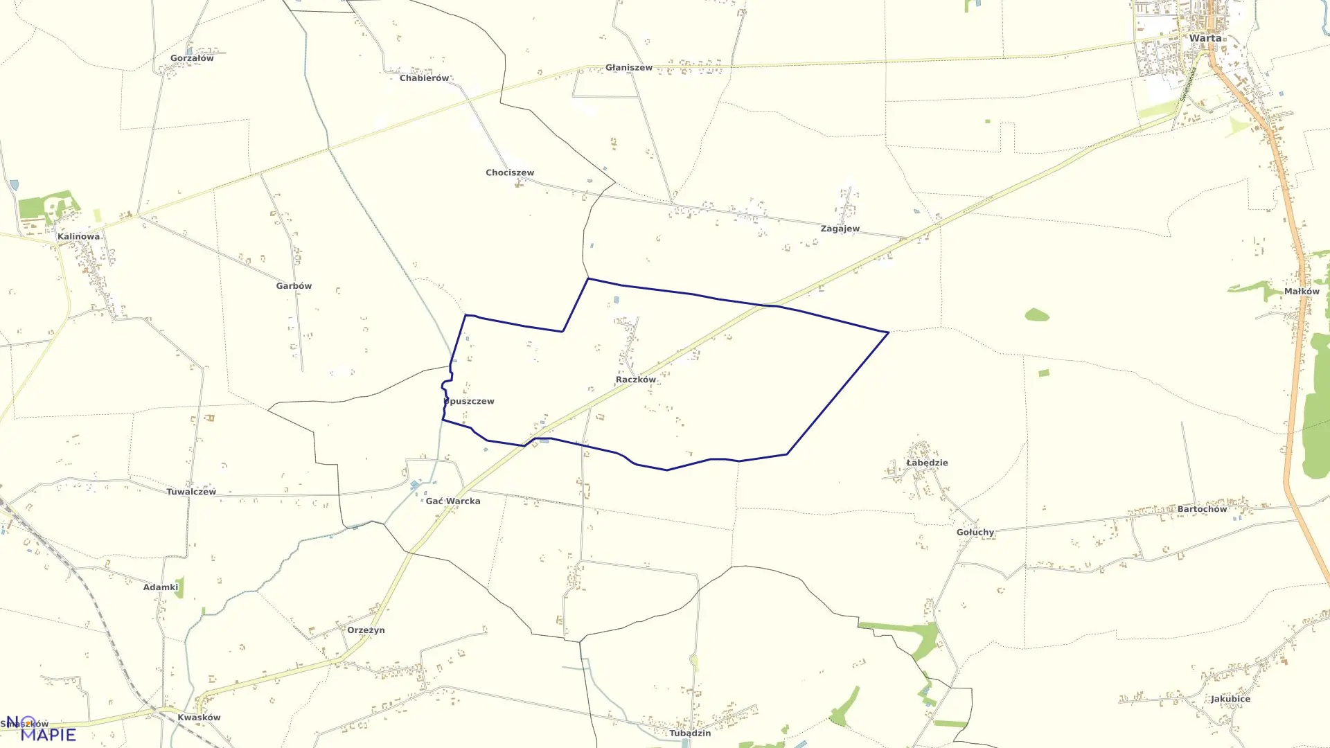 Mapa obrębu RACZKÓW w gminie Warta