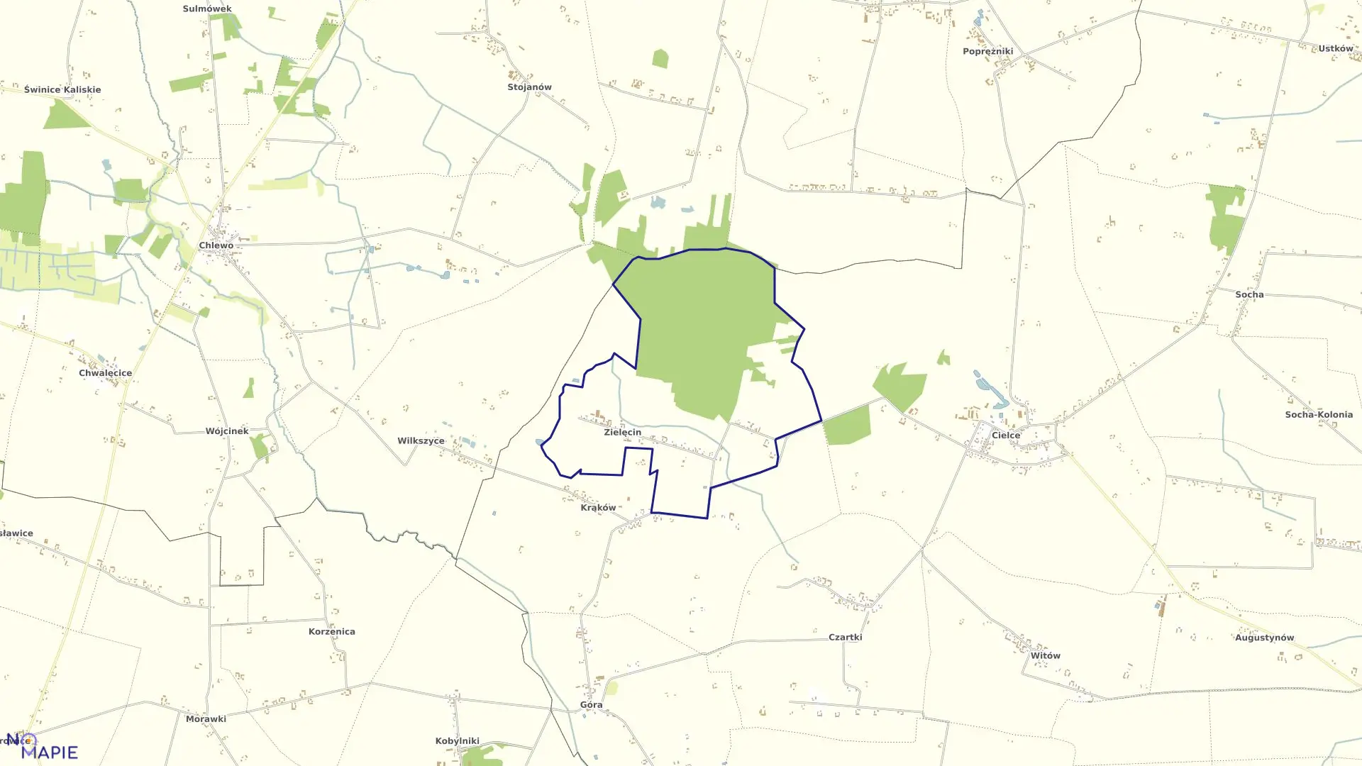 Mapa obrębu ZIELĘCIN w gminie Warta